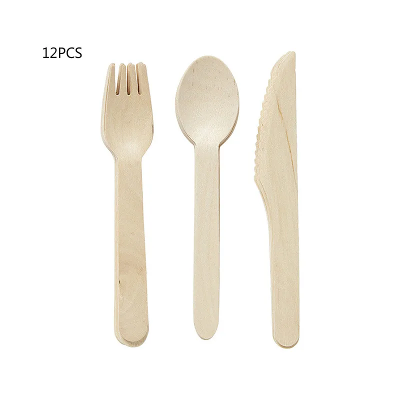 12PCS Fork Одноразовые из крафт-бумаги набор бумажной посуды золотой цвет пальмового листа шаблон тарелка бумажная чашка полотенце Свадьба День рождения столовые приборы C1146 b - Цвет: 12PCS Fork