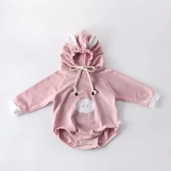 

Hot Baby Girls Pink Rompers Caps And Jumpsuits For Boys And Girls Crawling Clothes Korean Version Of Khaki Pig Newborn Rompers