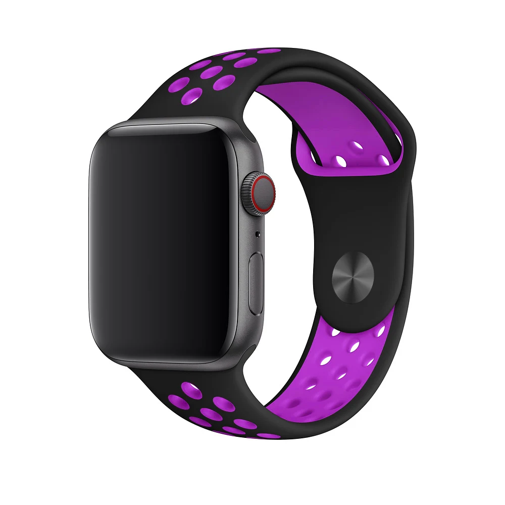 Дышащий силиконовый спортивный ремешок для Apple Watch 5 4 3 2 1 42 мм 38 мм резиновый ремешок для Nike+ Iwatch 5 4 3 40 мм 44 мм - Цвет ремешка: black purple 25