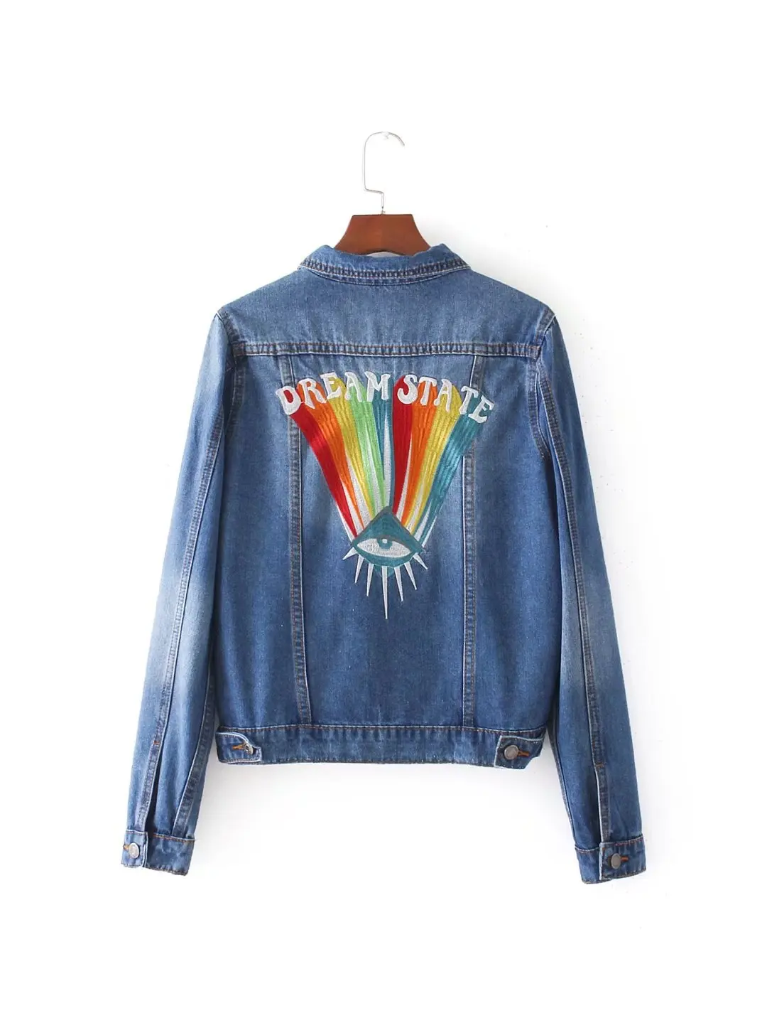 

Europe And America Fashion New Style Back Rainbow Embroidered Jeans Coat Women's 316