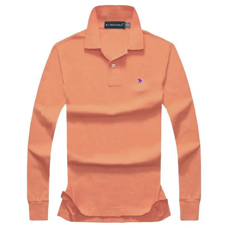Большие размеры, XS-4XL, осенние мужские рубашки поло с длинным рукавом, хлопок, повседневные мужские рубашки поло, одноцветные Модные мужские свободные топы - Цвет: Light orange