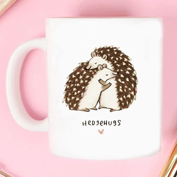 

Hedgehog hugging mug wedding anniversary Valentine's day gift 350ml ceramic coffee mugs