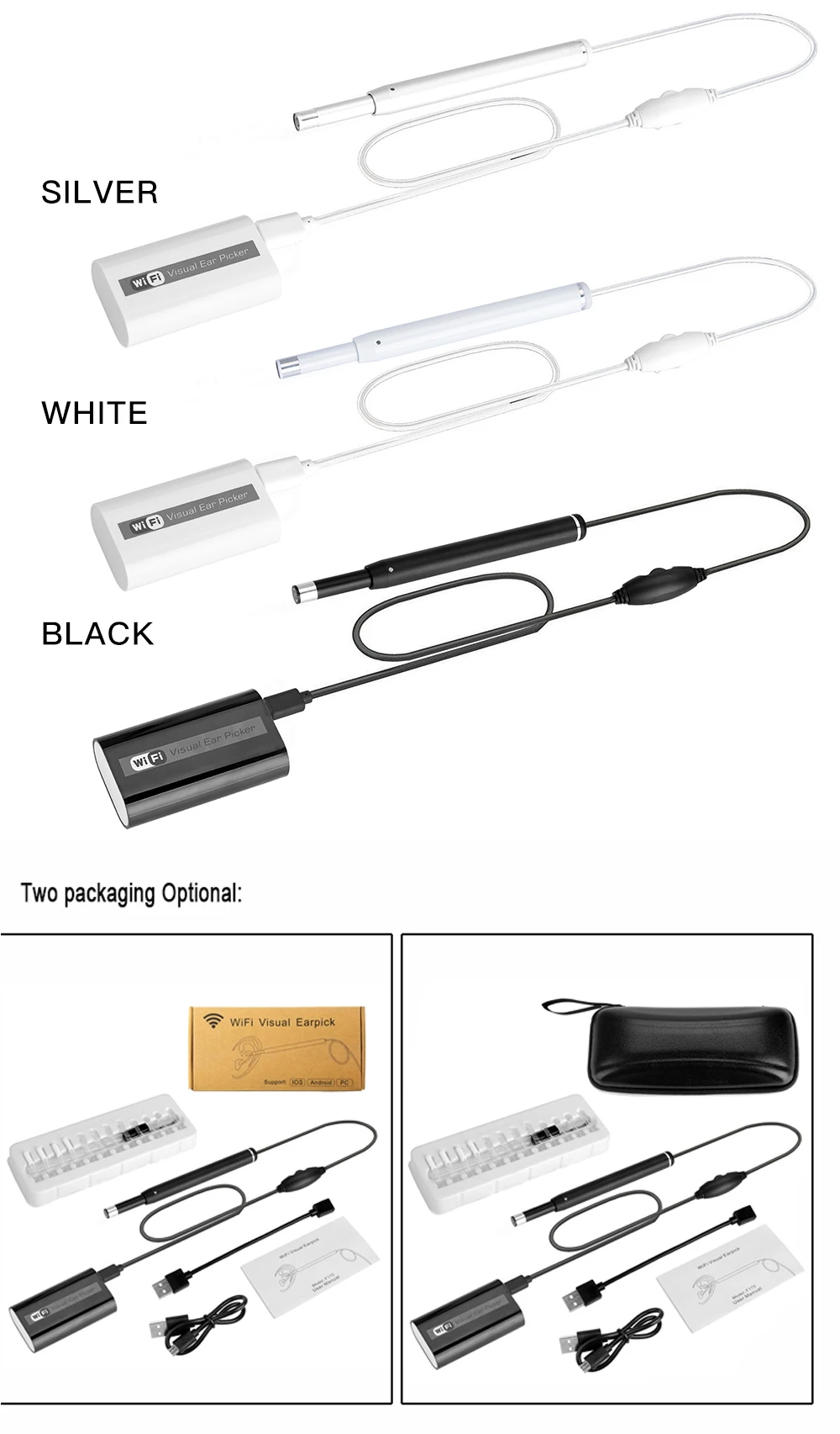 Wifi ear endoscope hd 720 wireless ear otoscope inspection camera portable ear cleaning endoscope