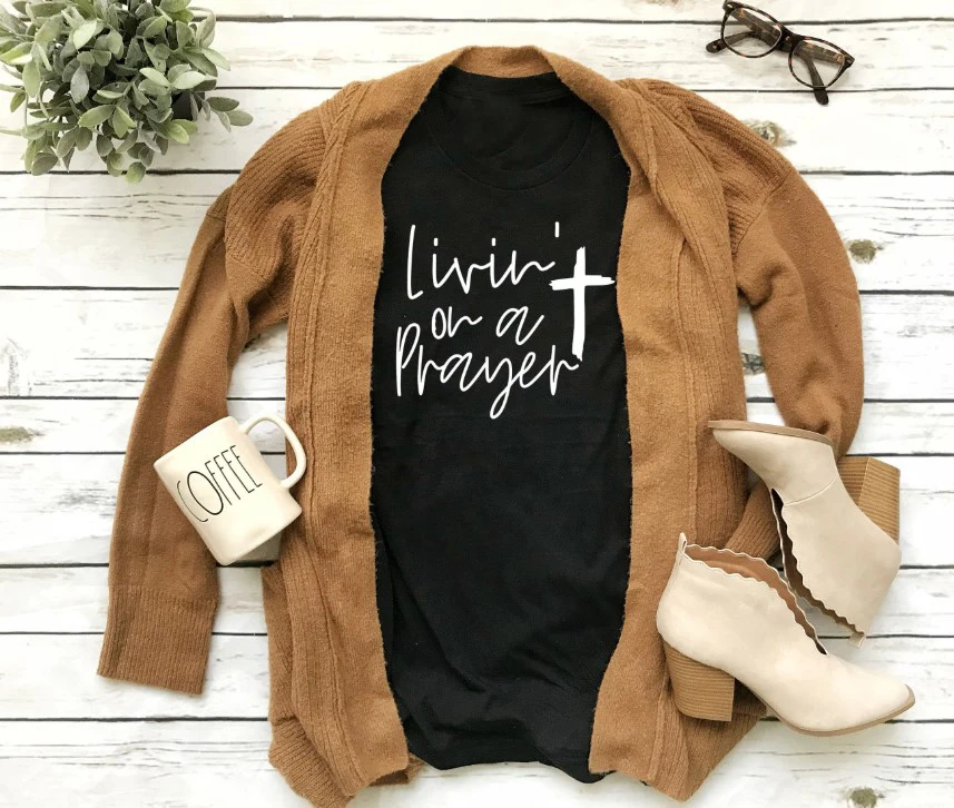 Футболка Livin' on a Prayer христианские рубашки религиозная вера рубашка гранж