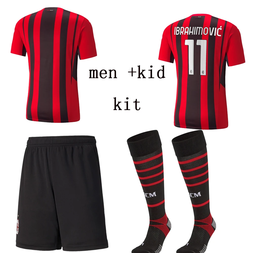 Camisetas de fútbol 2021 22 AC Для мужчин и детей комплект домашней Милан футбол Джерси форма