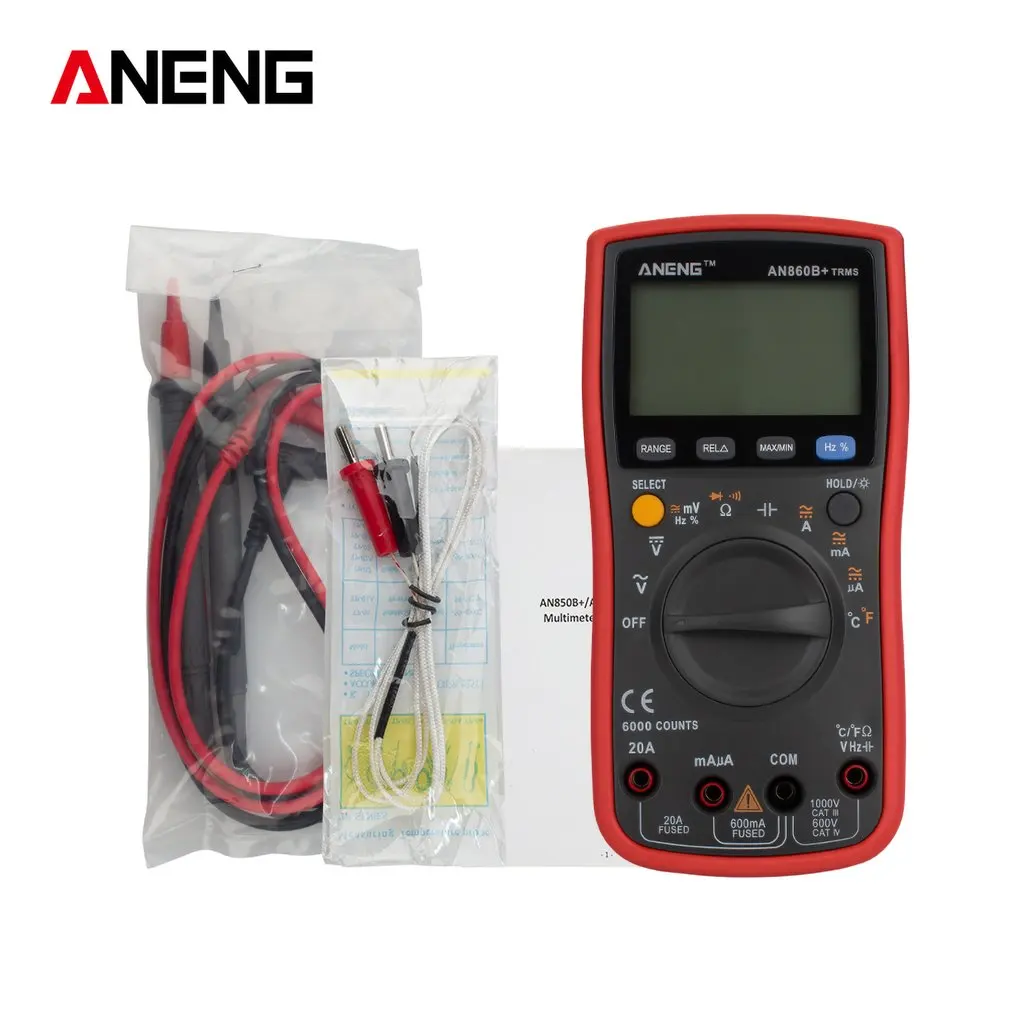 

ANENG AN860B+ Digital LCD Multimeter AC/DC Voltmeter Ammeter Auto Range Diode Resistence Freq Capacitance Temp Tester Ture RMS