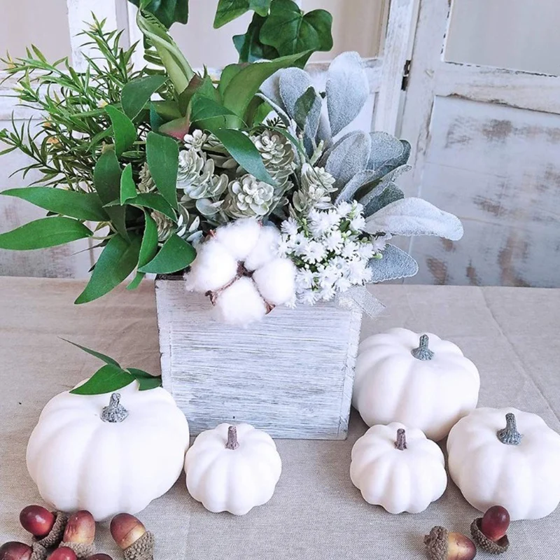 

6 PCS Fake White Pumpkin Autumn Fall Halloween Christmas Decoration Autumn Thanksgiving Decoration Harvest Decoration and Displa