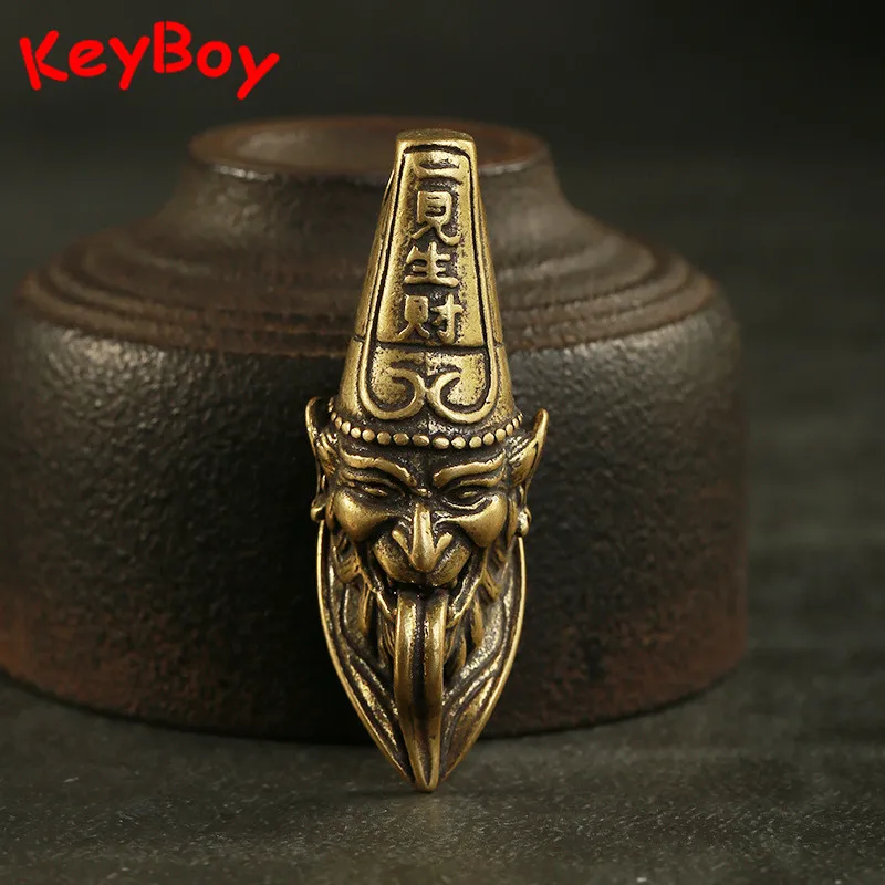 Винтажный медный китайский длинный язык Ghost Smile Face God брелок Lucky Подвески медные