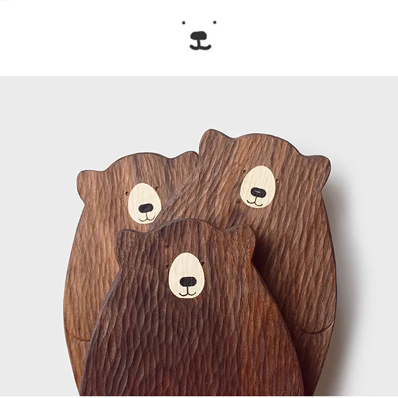 

Bear Wood Board Bread Plate Chopping Block Cute Bear Shape Bread Tray Black Walnut Cutting Board Table Decorations Food Display