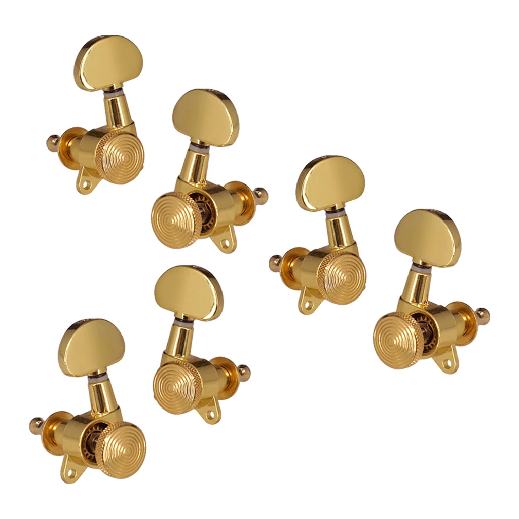 6 Pieces Lock Gear Guitar Tuning Pegs 3R3L Machine Head Knobs for Folk Guitar Replacement Golden