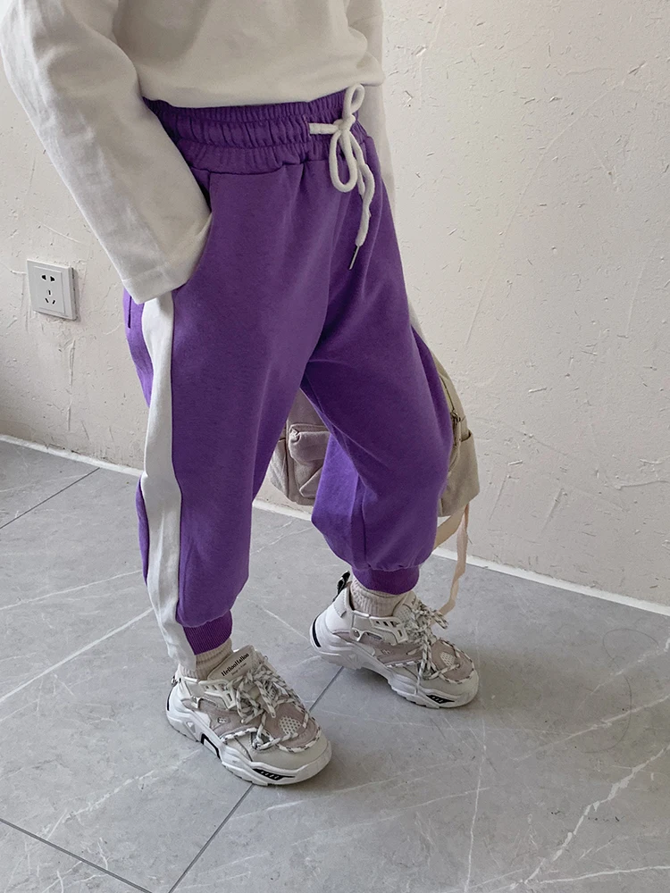 Children Autumn New Boys Pants Baby Girls Side Strip Sports Casual Cotton Pants Kids Drawstring Cotton Loose Trousers