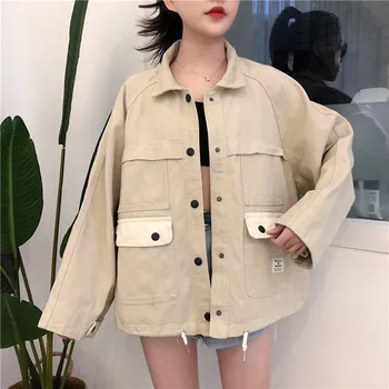 

2020 Spring Autumn New Denim Jacket Female Tooling Jacket Loose Fashion Big Pocket Women Coats and Jackets