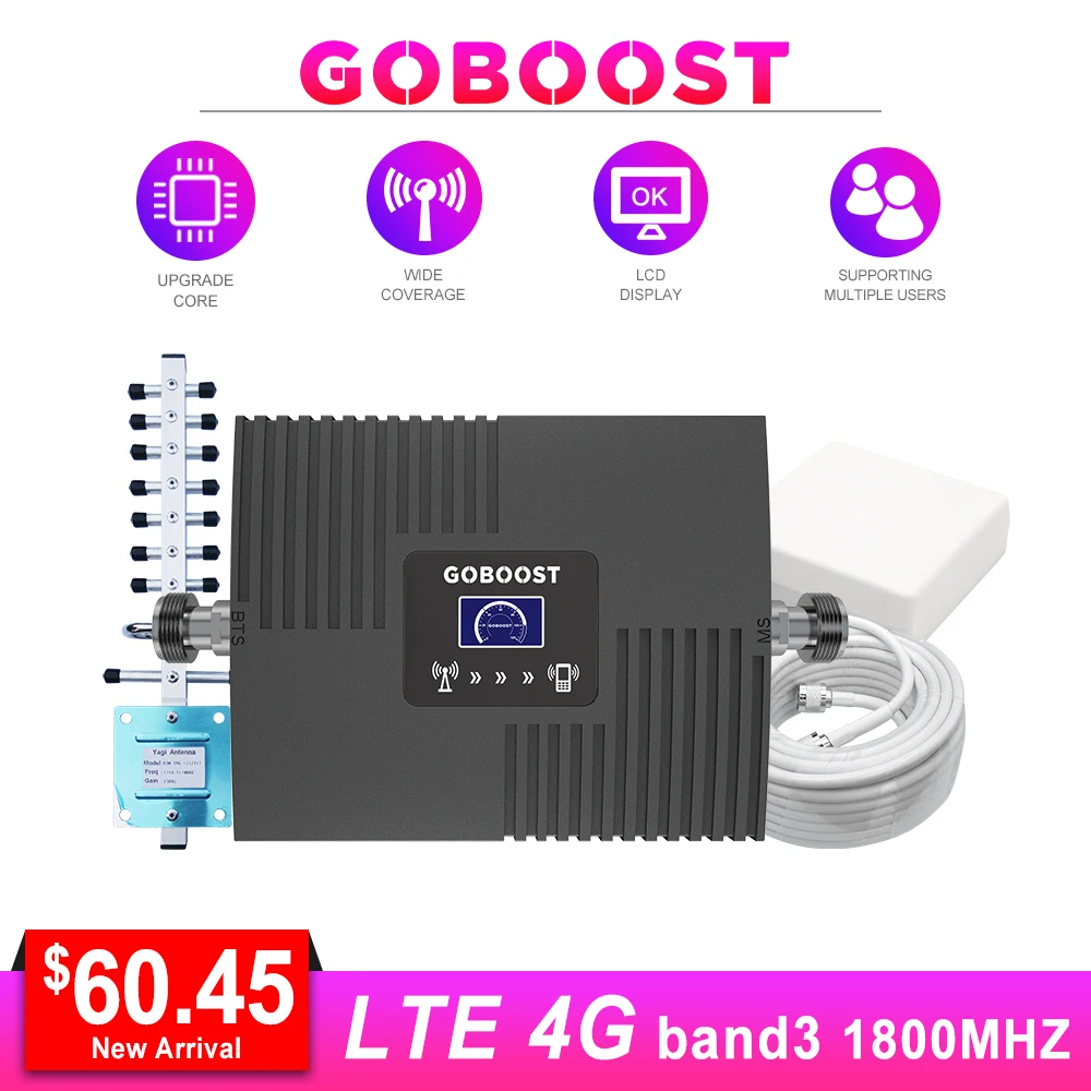 

LTE 4G Amplifier LTE Cellular Signal Booster For Cell Phone DCS 1800 4G Cellular Amplifier LCD Display Yagi Antenna 13m Cable #