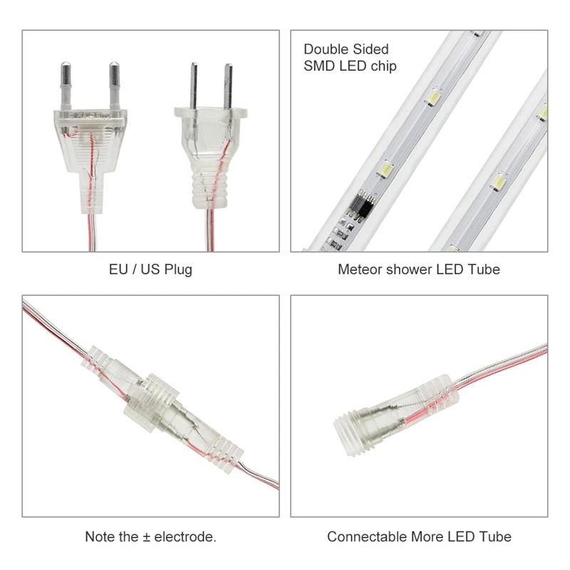 

Christmas LED Lights 50cm Meteor Shower Rain 8 Tubes LED String Lights Waterproof for Outdoor Garden Party Decor Tree -EU Plug