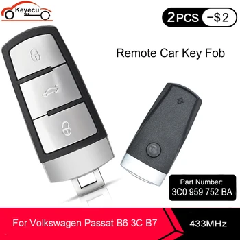 

KEYECU Keyless Smart Car Remote Key Fob 3 Button 433MHZ ID48 / ID46 Chip 3C0959752BA for VolksWagen Passat B6 3C B7 Magotan CC