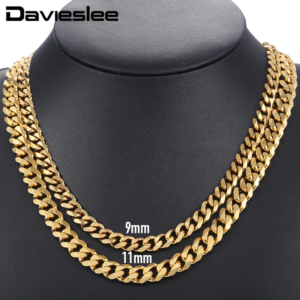 

9/11mm Stainless Steel Cuban Chain Necklace For Men Women Gold Black Silver Color Curb link Jewelry Length DKNM08