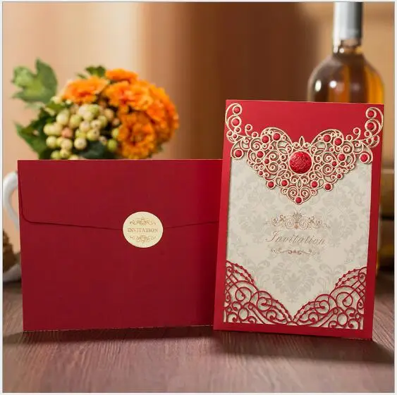 

50PCS Laser Cut Invitations Cards Luxury Diamond Gloss Design Wedding Bridal Shower Invitation with inner&envelope Engagement Bi