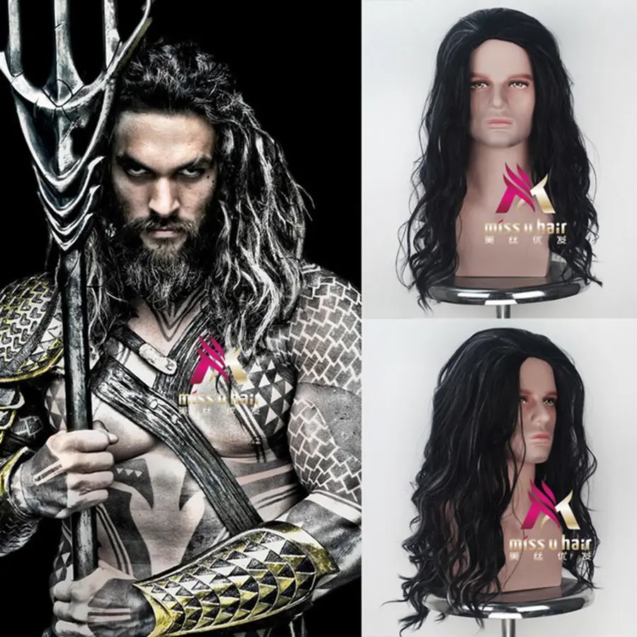 

Movie Justice League Aquaman wig Aquaman Role Play Poseidon Hair DC Comic Cosplay Costume Wigs Jason Momoa +wig cap