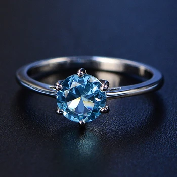 

Jewepisode 100% Real 925 Sterling Silver Jewelry Ring 7MM Topaz Emerald Sapphire Gemstone Wedding Engagement Rings for Women