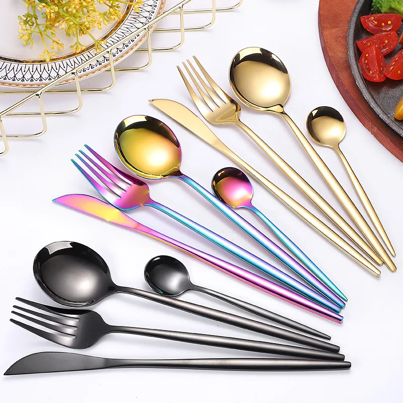 US $20.67 24pcs Gold Dinnerware Set 1810 Stainless Steel Cutlery Set Tableware Dinner Knife Fork Spoon Flatware Set Dishwasher Safe