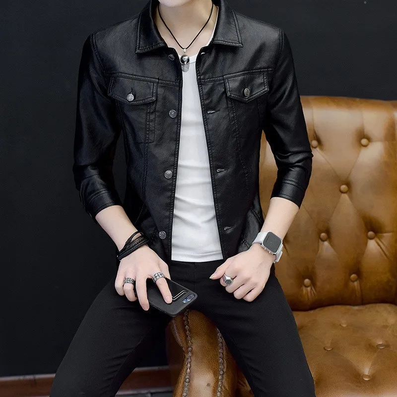 Модная уличная одежда мужские однобортные Куртки из искусственной кожи с