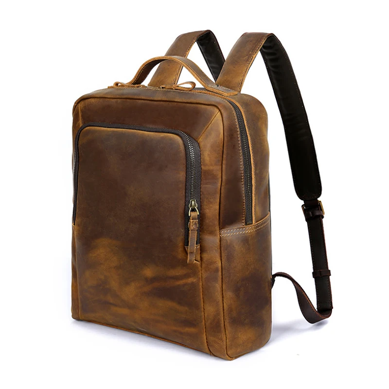 

MAHEU Vintage Crazy Horse Leather Backpack Men's Leather Travel Bag Vintage Style Laptop Backpack 15.6 Inch Computer Backpack
