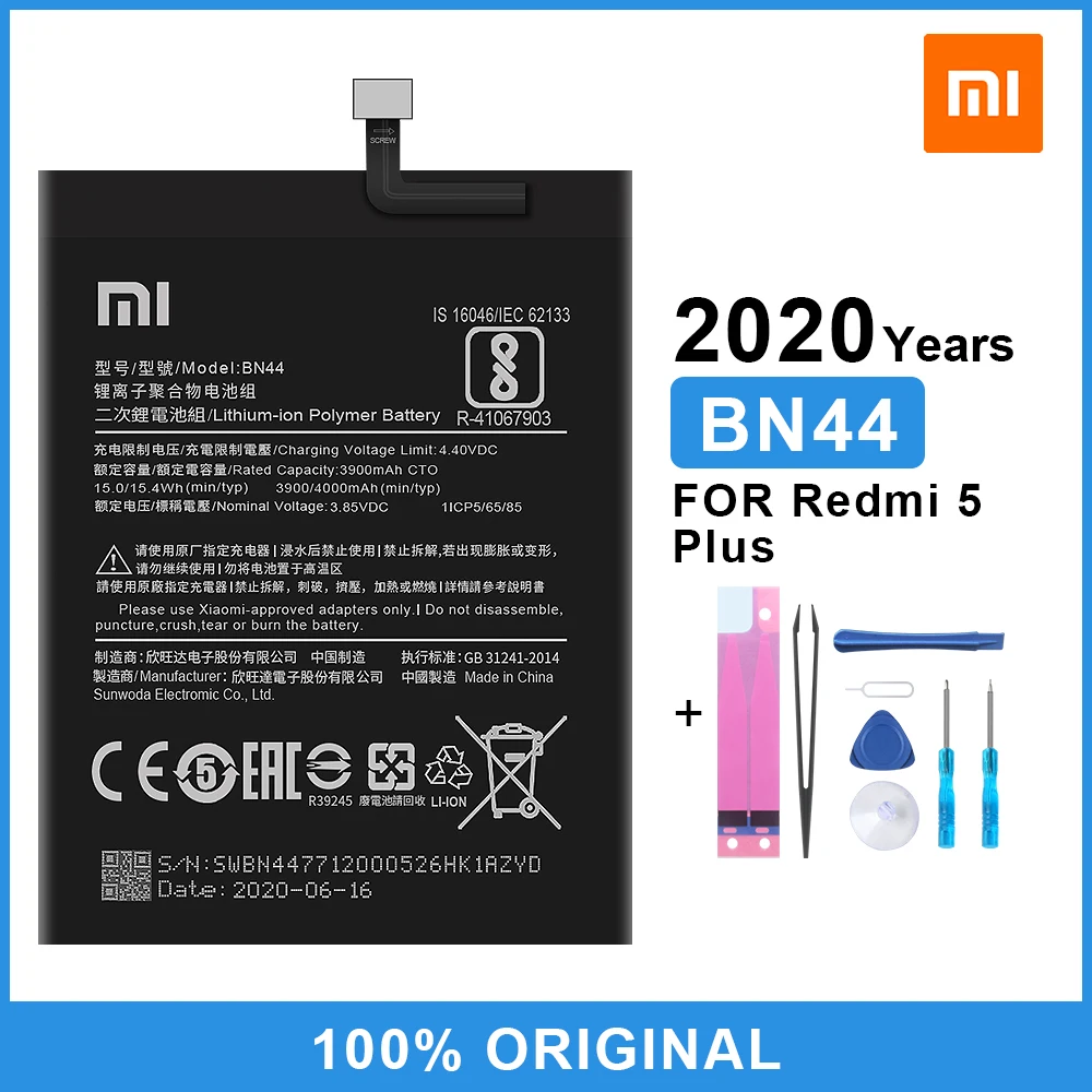 Оригинальный аккумулятор для телефона Xiao Mi BN44 Xiaomi Redmi 5 Plus сменный 4000 мАч с