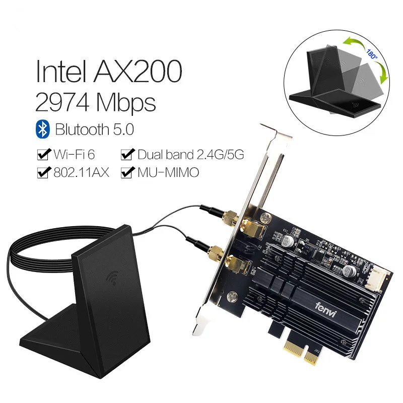 

Dual Band 3000Mbps Wireless WiFi Network Card Adapter With Intel Wi-Fi 6 AX200NGW 2.4Gbps 802.11 ac/ax BT 5.0 For Desktop Win 10