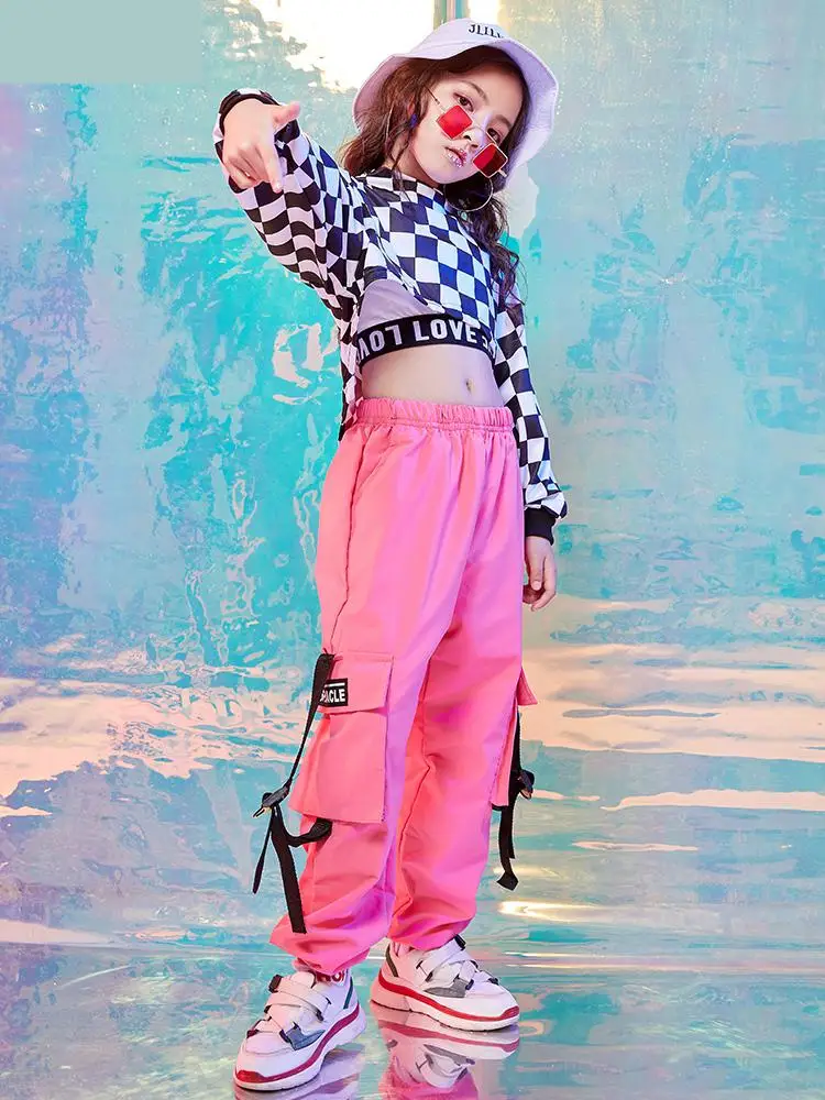 Kids Hip Hop Dancing Clothes For Girls Sweatshirt Croped Tops Tactical Cargo Pants Jazz Dance Costumes Clothing Stage Outfits