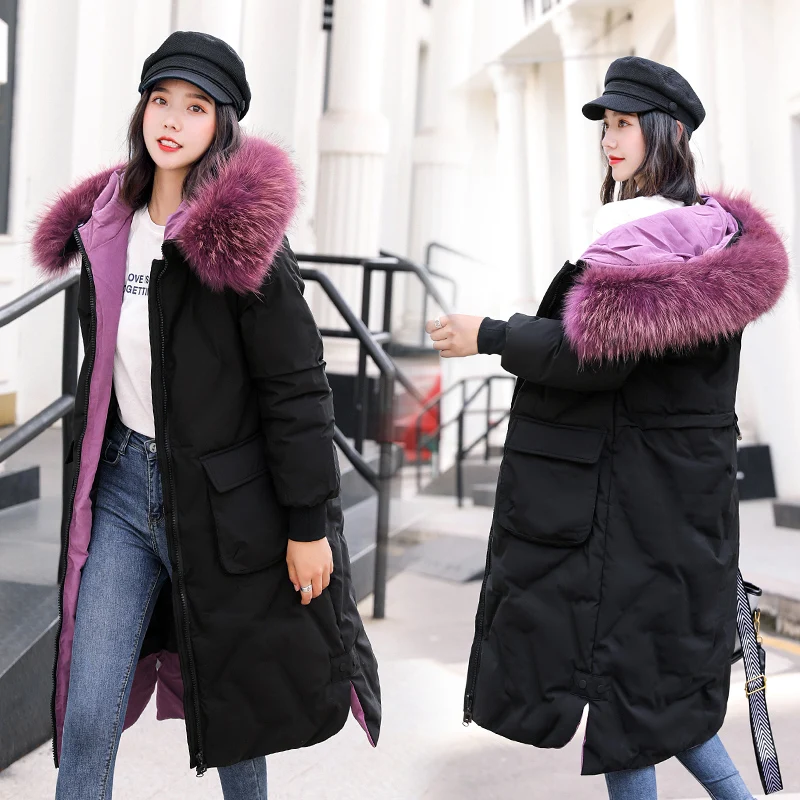 Плюс размер 5XL зимняя куртка женская хлопковая верхняя одежда женское длинное пальто с капюшоном с мехом свободная парка большой карман высокое качество - Цвет: Черный