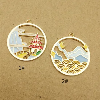 

10pcs 26x29mm enamel tower and mountain charm for jewelry making and crafting fashion earring pendant bracelet necklace charm