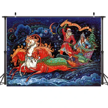 

Nitree Photography Background Photo Studio Backdrop Christmas Cartoons Santa Claus Carriage Xmas Pine Party Banner Decoration