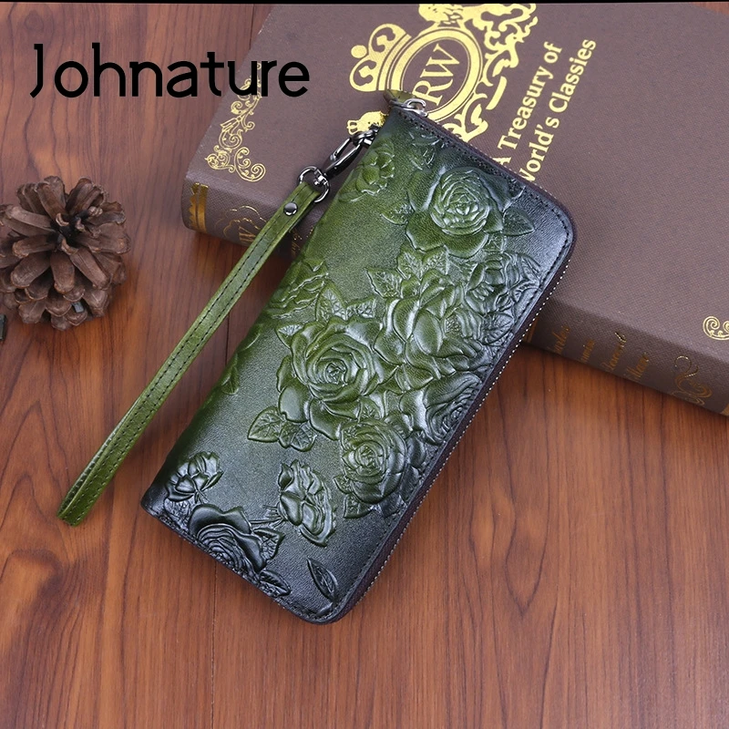 Женский кожаный кошелек в стиле ретро Johnature длинные кошельки из натуральной