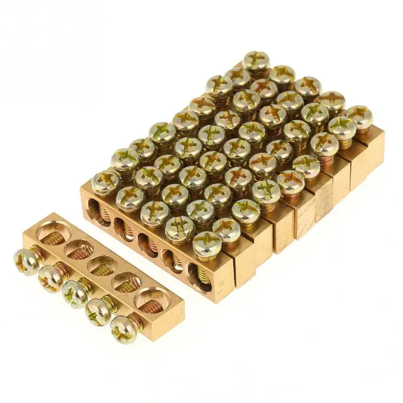 

10pcs Splice Terminal Bar 5-Hole Electrical Distribution Wire Screw Terminal Brass Ground Neutral Bar