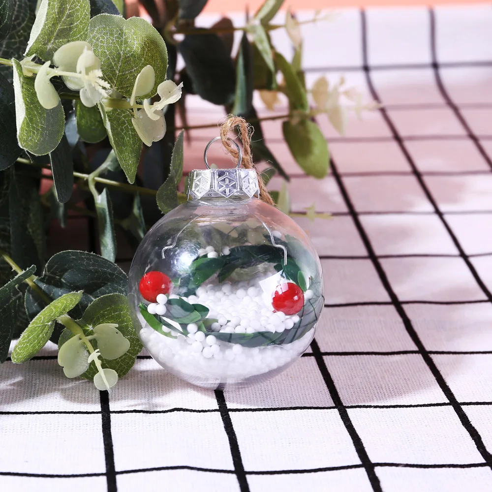 B-Christmas Tree Decorations Ball Transparent Open Plastic Clear Bauble Hanging Ornament Gift Present Box Decoration