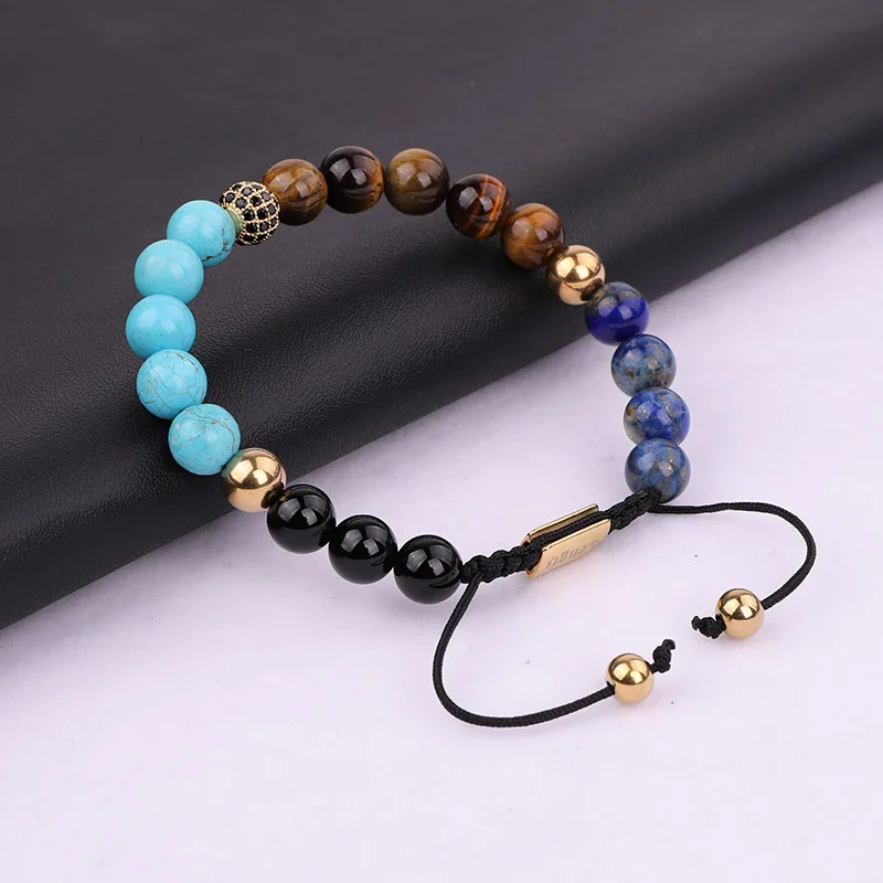 High Quality New Fashion Natural Stone Beads CZ Ball Braided Macrame Bracelet Men - Image 3