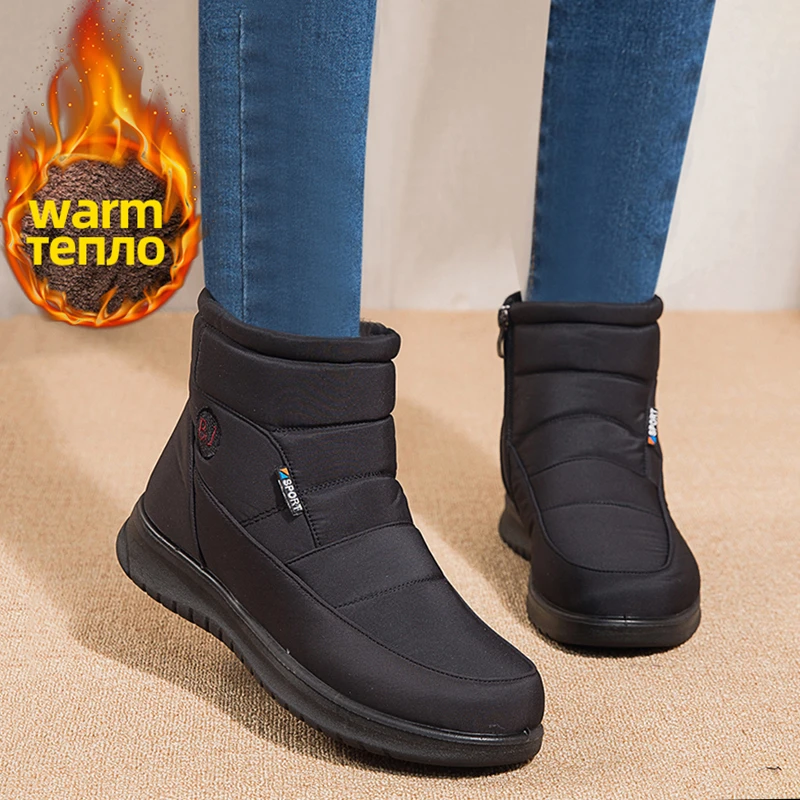 Botas de nieve impermeables mujer, zapatos cálidos de felpa, de algodón, talla 43|Botas nieve| - AliExpress