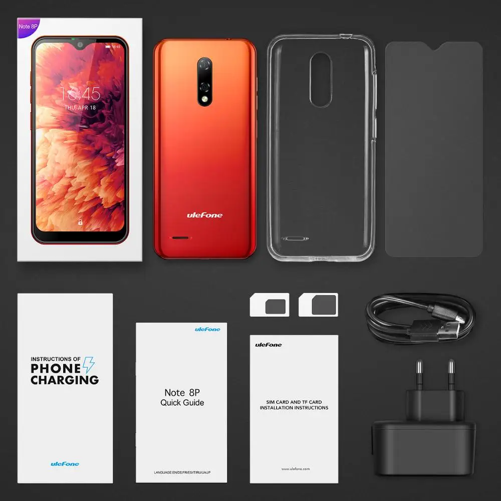 New Ulefone Note 8P Smartphone Android 10 Go 4G LTE Phone Waterdrop Screen Quad Core 2GB+16GB 5.5-inch Dual SIM Face Unlock