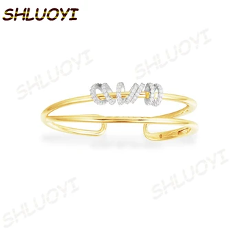 

Fashion Charm Sterling Silver Copy 1:1 Copy,Yellow Silver Double Open Cuff With Seven Sliding Rings Women Monaco Jewelry Gift