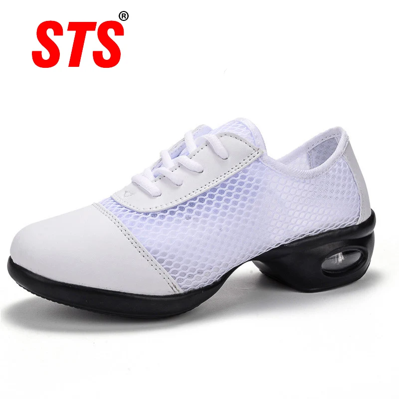 

STS women's casual shoes fashion light breathable sneakers no-slip leather and cut-out mesh square dance shoes Sailor shoes
