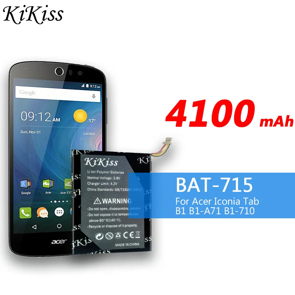 4100mAh аккумулятор большой мощности BAT-715 (с 4 кабелями) для Acer Iconia Tab B1 B1-A71 B1-710 1ICP5/60/80