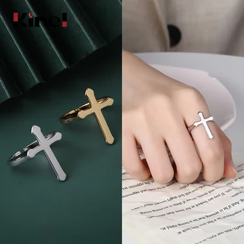 

Kinel Cross Ring To Faith Silver Sterling 925 Real Woman Jewelry Open Adjustable Ring Minimalist Fine bijoux