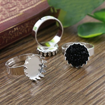 

12mm 10pcs Silver Plated Brass Adjustable Ring Settings Blank/Base,Fit 12mm Glass Cabochons,Buttons;Ring Bezels J1-15