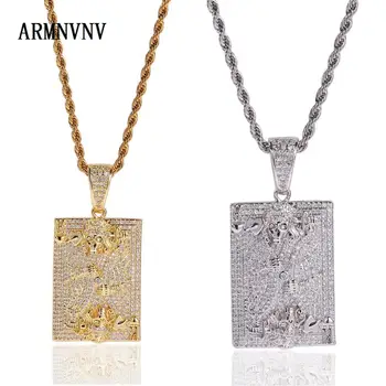

ARMNVNV Bling bling Hip Hop Poker K skull Pendant Copper Micro pave with CZ stones Necklace Jewelry for men