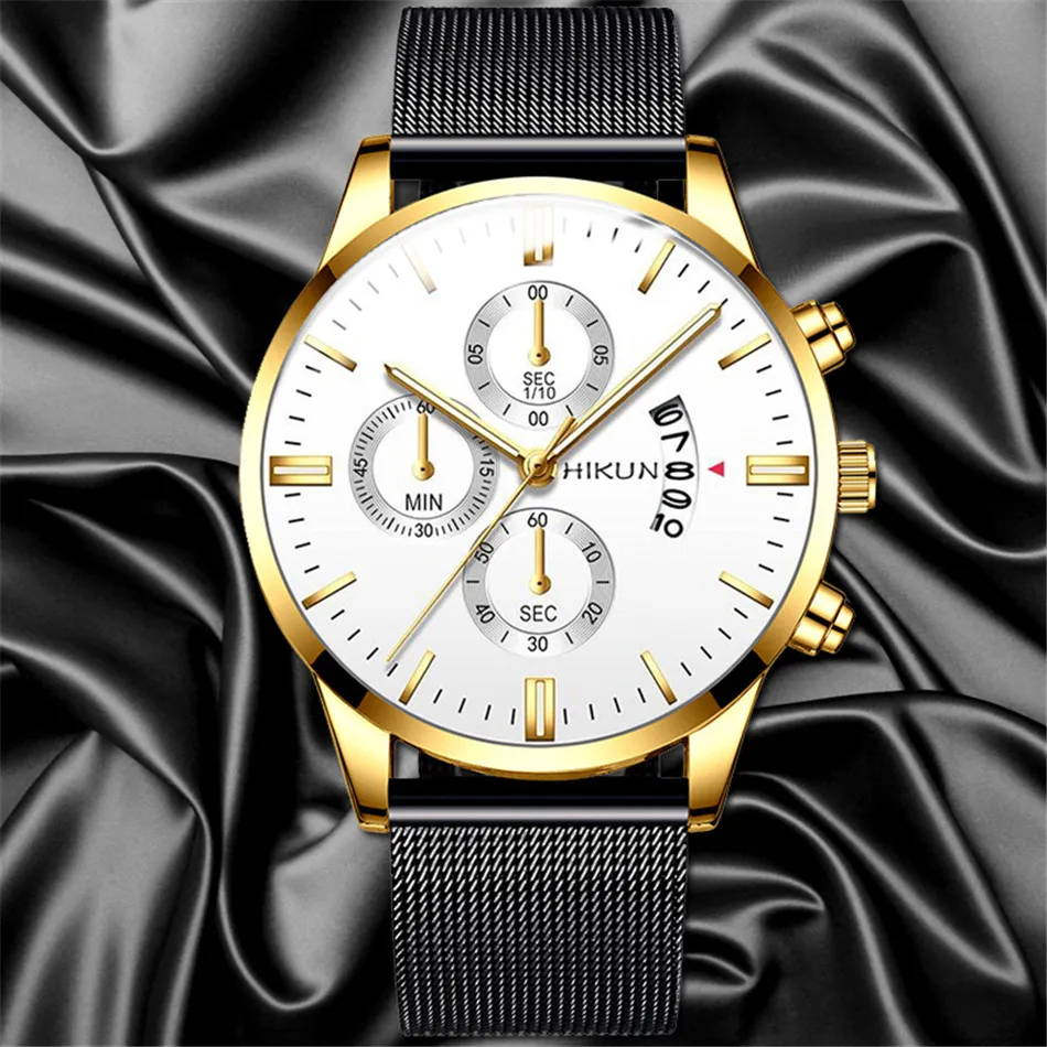 2022 Men Watches Luxury Famous Brand Men Stainless Steel Mesh Belt Calendar Watch Men Business Quartz Watch relogio masculino