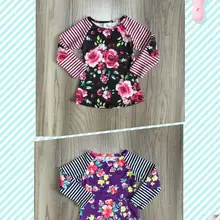 Детская одежда для девочек; сезон осень-зима; Классический хлопковый топ для девочек с цветочным принтом и рукавами в полоску