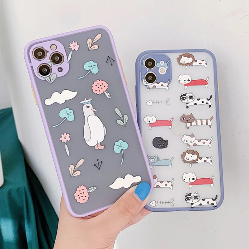 

Cute Cat Cartoon Case For iPhone 11 Pro Max 7 8 Plus Phone Case X XR XS Max SE2020 Shockproof Matte Phone Cover Coque Funda