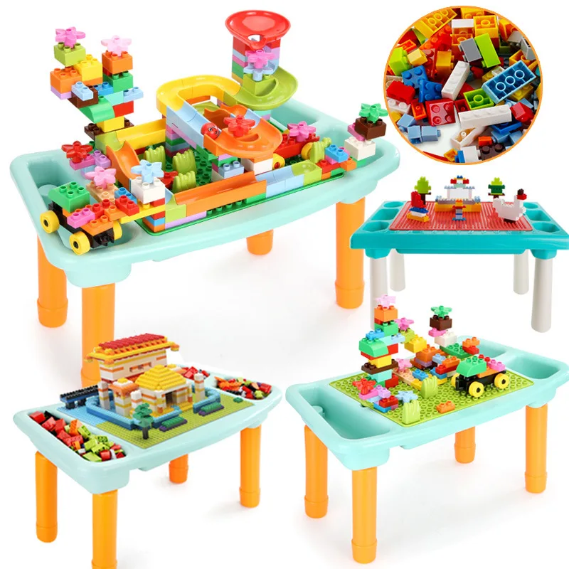 

Children Multi-functional Toy Building Blocks Table Educational Kindergarten Creative Joint Building Blocks tai yi Storage Study