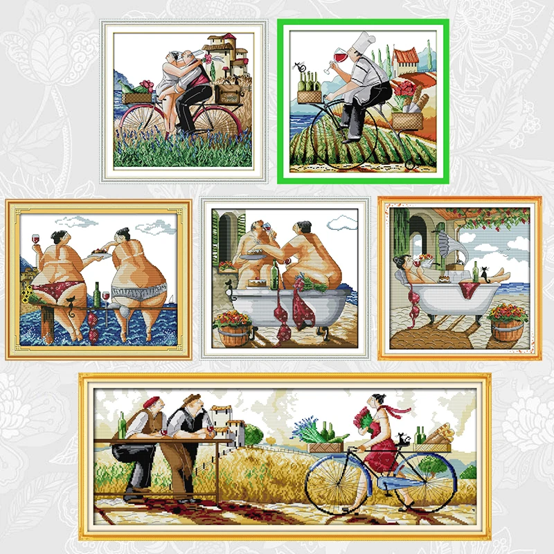 

Enjoy life Series Patterns 14CT Printed Canvas 11CT White Fabric Cross Stitch kits DIY Handwork Needlework Embroidery Sets