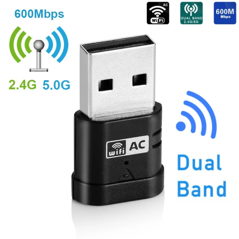 AC600 Dual Band 600Mbps Wireless USB WiFi Network Adapter Card 2.4/5Ghz 802.11AC 